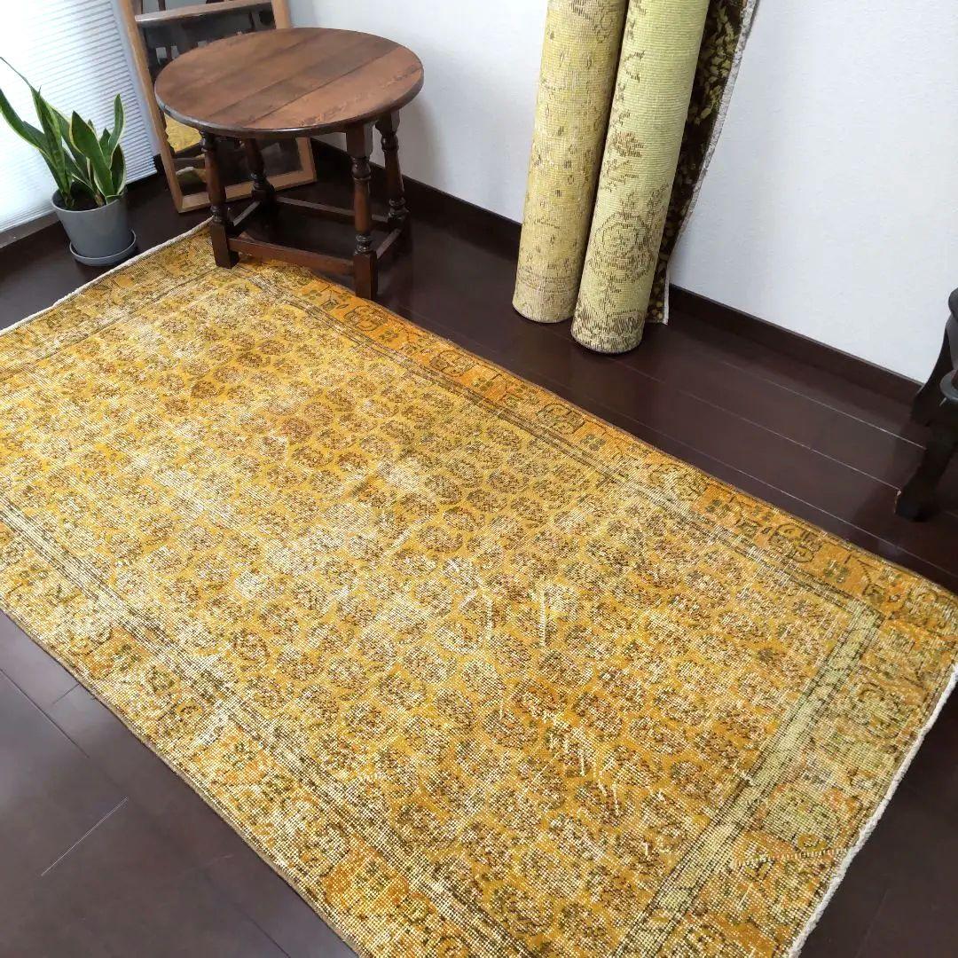 イエロー ヴィンテージラグ オーバーダイ トルコラグ